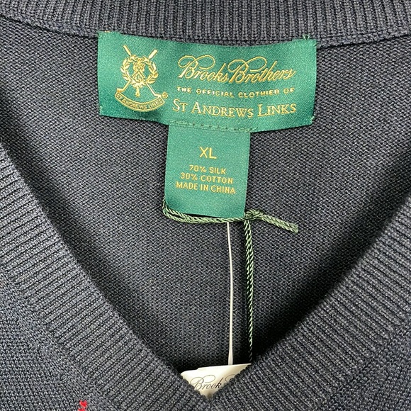 NWT Brooks Brothers Argyle Silk/Cotton Blend Vest St. Andrews Links Navy Size XL - Picture 3 of 17